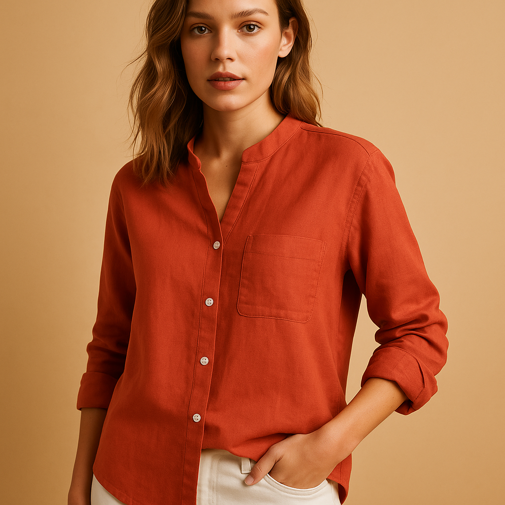 Stijlvol damesoverhemd met klassieke kraag, knoopsluiting en lange mouwen, perfect voor casual of formele outfits.