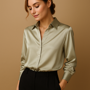 Dames blouse met V-hals, kraag en knoopsluiting, luchtige pasvorm en elegante stijl voor dagelijks gebruik of werk
