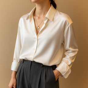 Dames blouse met V-hals, kraag en knoopsluiting, luchtige pasvorm en elegante stijl voor dagelijks gebruik of werk