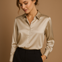 Dames blouse met V-hals, kraag en knoopsluiting, luchtige pasvorm en elegante stijl voor dagelijks gebruik of werk