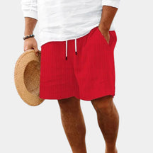 Heren linnen shorts met trekkoord, ademend en comfortabel voor zomerse dagen, verkrijgbaar in diverse kleuren.