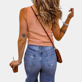 Dames tanktop van ademende katoenmix met U-hals en slanke pasvorm, perfect voor casual zomerse dagen