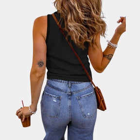 Dames tanktop van ademende katoenmix met U-hals en slanke pasvorm, perfect voor casual zomerse dagen
