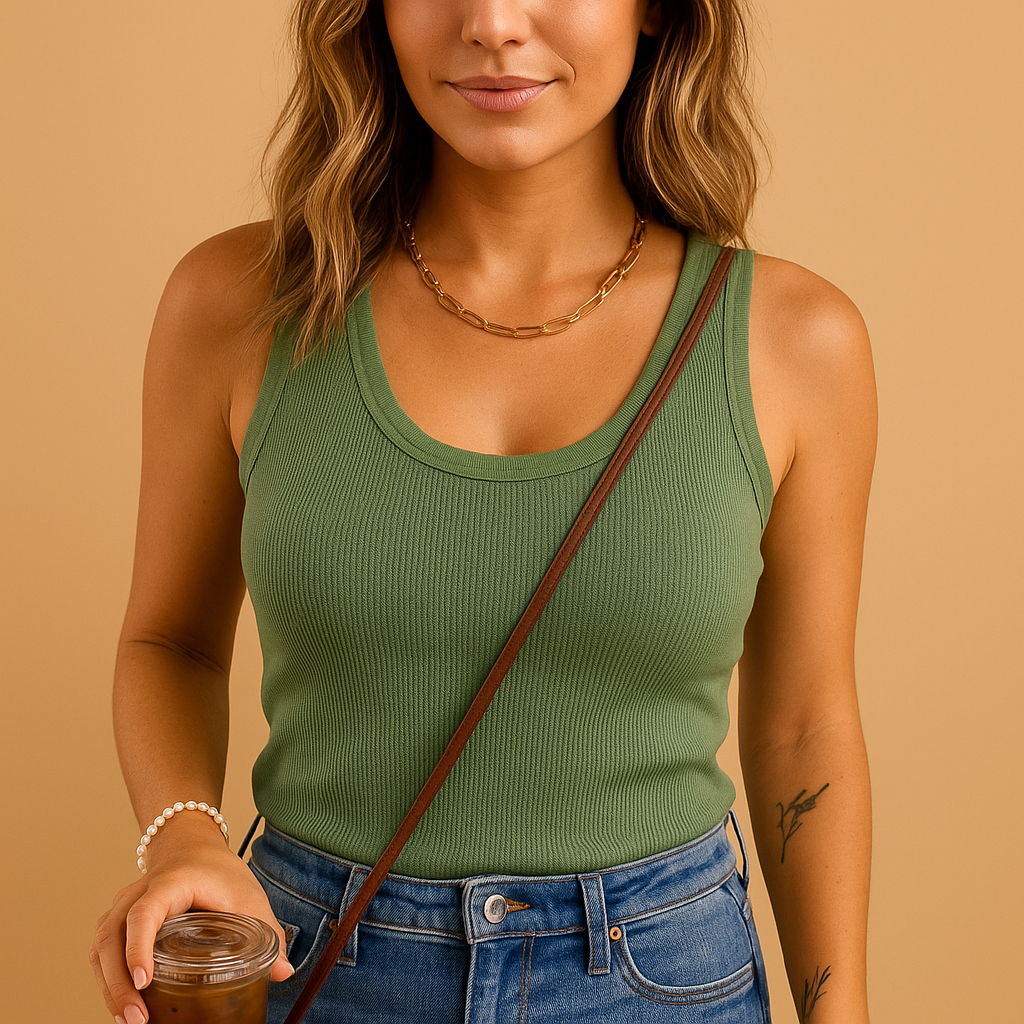 Dames tanktop van katoenmix met U-hals en slanke pasvorm, ideaal voor zomerse outfits en casual gelegenheden.
