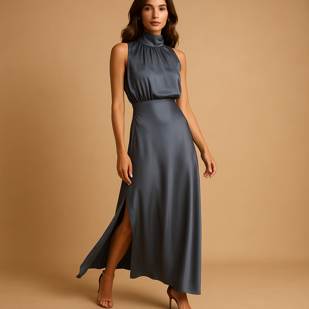 Luchtige dames maxi-jurk met hoge split en flatterende pasvorm, perfect voor lente, zomer en feestelijke gelegenheden