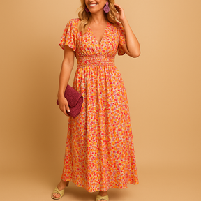 Luchtige maxi zomerjurk met V-hals en bloemenprint voor dames, ideaal voor casual en feestelijke zomerse gelegenheden