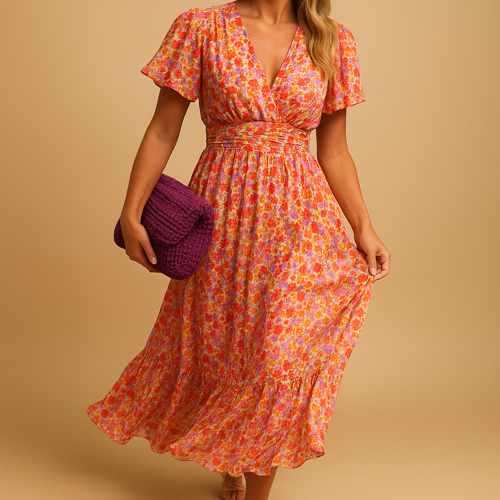 Luchtige maxi zomerjurk met V-hals en bloemenprint voor dames, ideaal voor casual en feestelijke zomerse gelegenheden