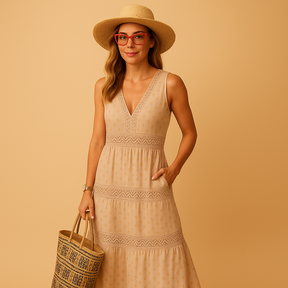 Luchtige dames zomerjurk in maxi-lengte met comfortabele pasvorm, perfect voor strand, feestjes en warme dagen