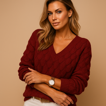 Minimalistische gebreide trui voor dames van zachte katoenmix, met flatterende pasvorm en ronde hals, perfect voor casual en formele looks.