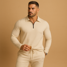 Moderne heren tracksuit met rits en tapered broek, perfect voor loungen of casual uitstapjes, in donkergrijs, blauw of zwart.