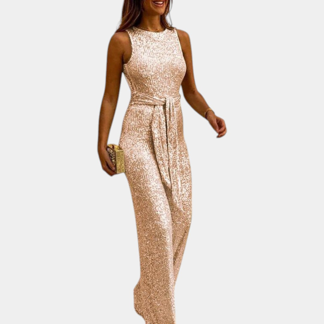 Dames jumpsuit met pailletten en mouwloos ontwerp, verkrijgbaar in meerdere kleuren, perfect voor feestelijke gelegenheden.