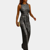Dames jumpsuit met pailletten en mouwloos ontwerp, verkrijgbaar in meerdere kleuren, perfect voor feestelijke gelegenheden.