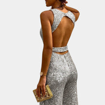 Dames jumpsuit met pailletten en mouwloos ontwerp, verkrijgbaar in meerdere kleuren, perfect voor feestelijke gelegenheden.