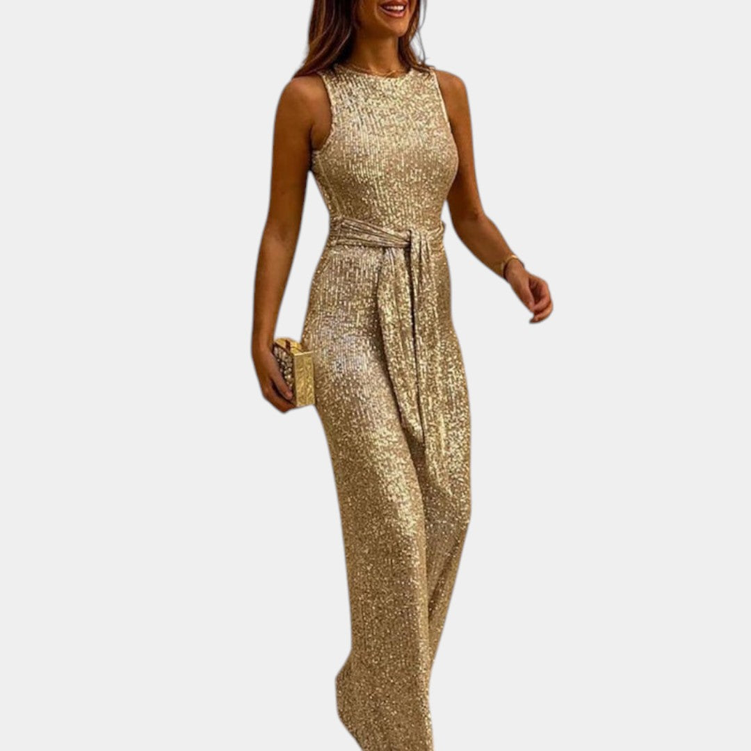 Dames jumpsuit met pailletten en mouwloos ontwerp, verkrijgbaar in meerdere kleuren, perfect voor feestelijke gelegenheden.