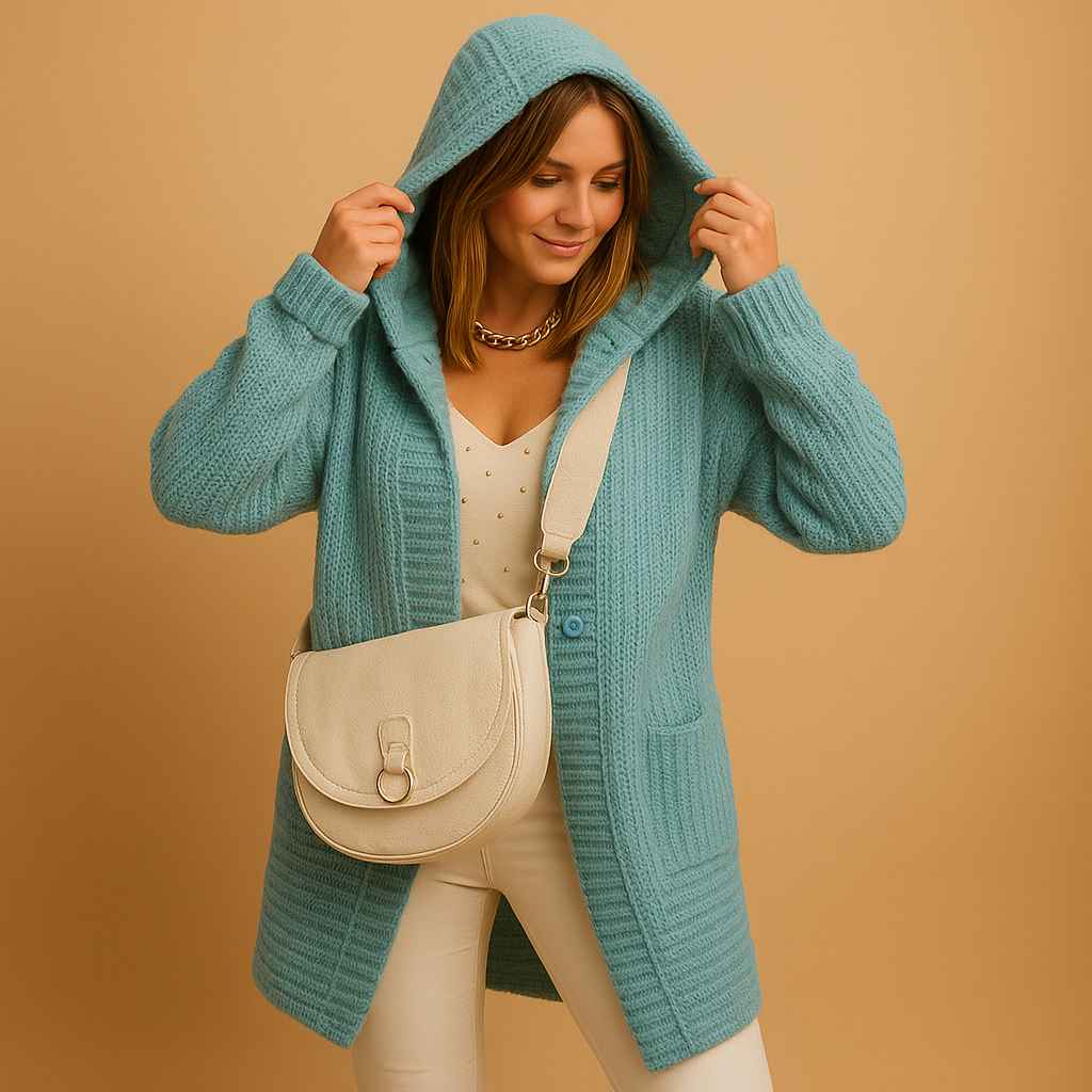 Open gebreid damesvest met lange voorkant in zachte stof, ideaal voor casual en elegante laagjes in herfst en winter.