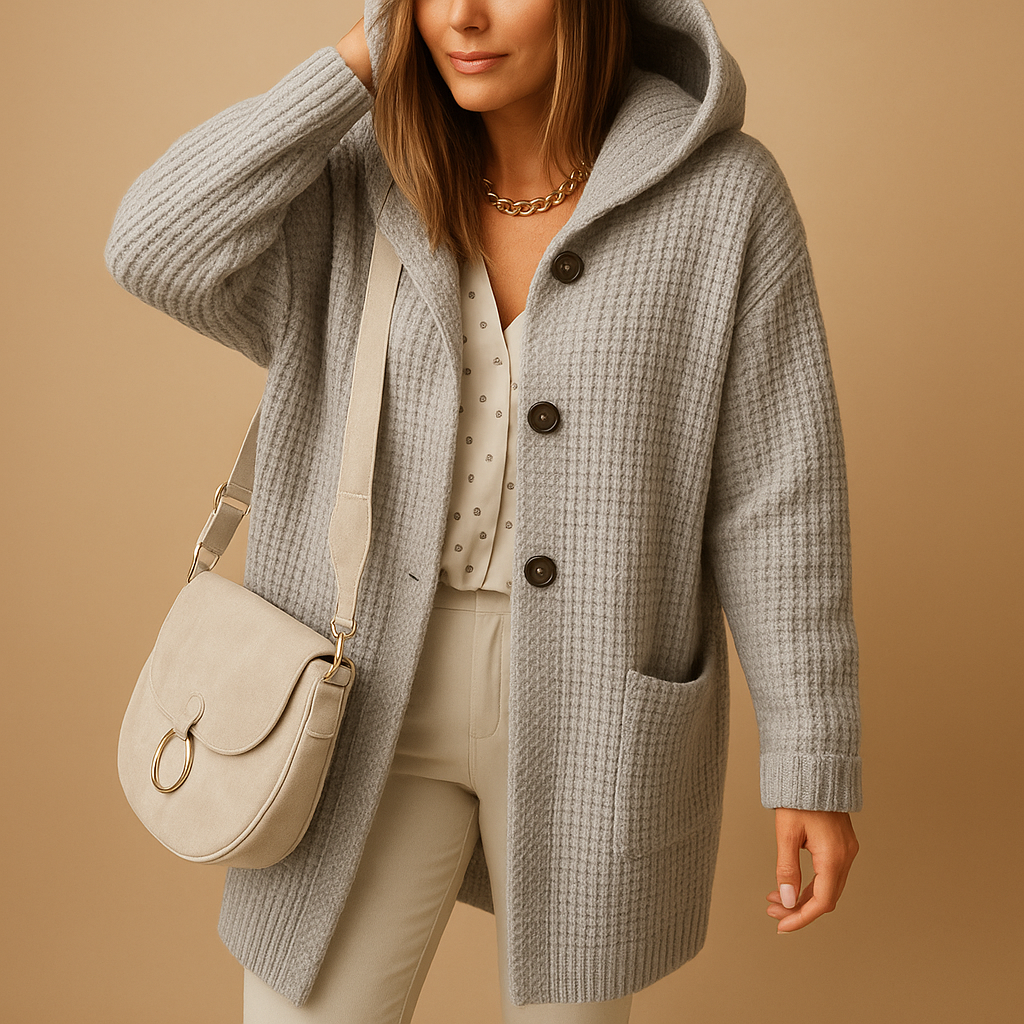 Open gebreid damesvest met lange voorkant in zachte stof, ideaal voor casual en elegante laagjes in herfst en winter.