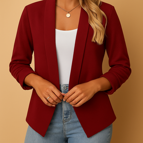 Elegante openvallende damesblazer met flatterende pasvorm, ideaal voor werk of stijlvolle alledaagse outfits.