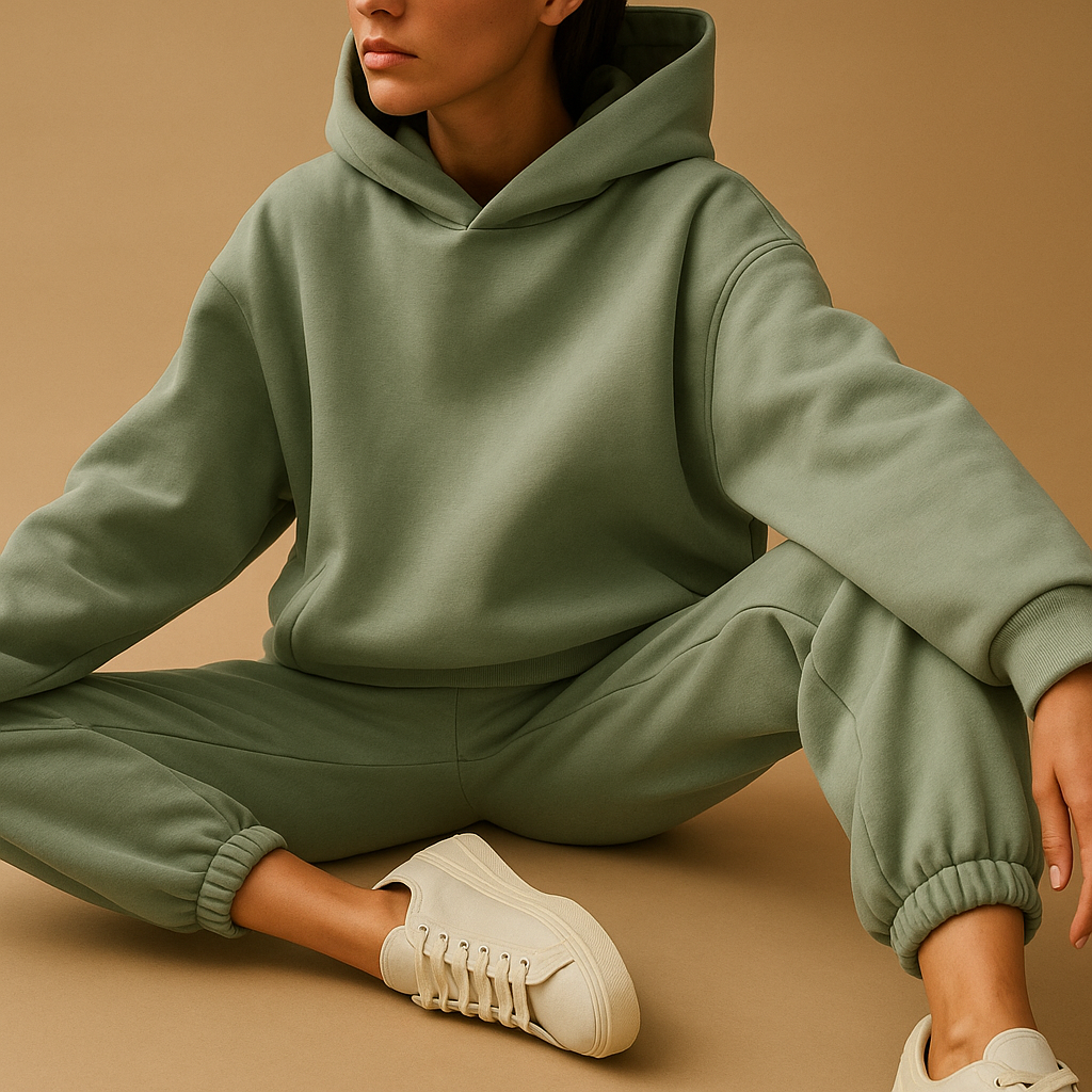 Oversized loungewear set voor dames met hoodie en joggingbroek, ideaal voor ontspannen dagen thuis of onderweg.