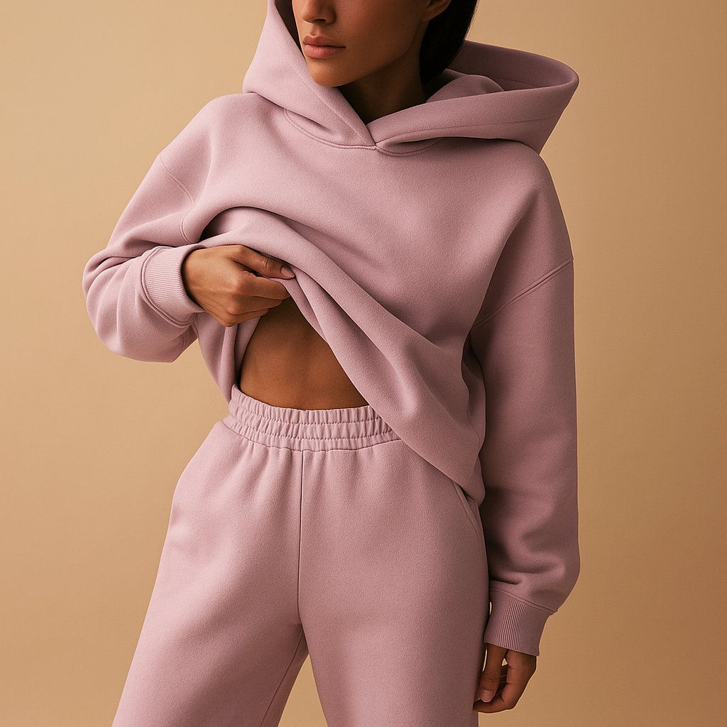 Oversized loungewear set voor dames met hoodie en joggingbroek, ideaal voor ontspannen dagen thuis of onderweg.