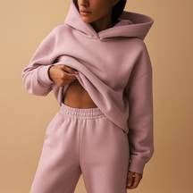 Oversized loungewear set voor dames met hoodie en joggingbroek, ideaal voor ontspannen dagen thuis of onderweg.