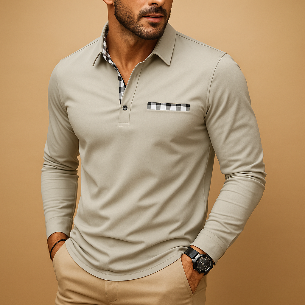 Heren polo shirt met lange mouwen en kraag in marineblauw, ideaal voor casual en zakelijke outfits, comfortabel en stijlvol