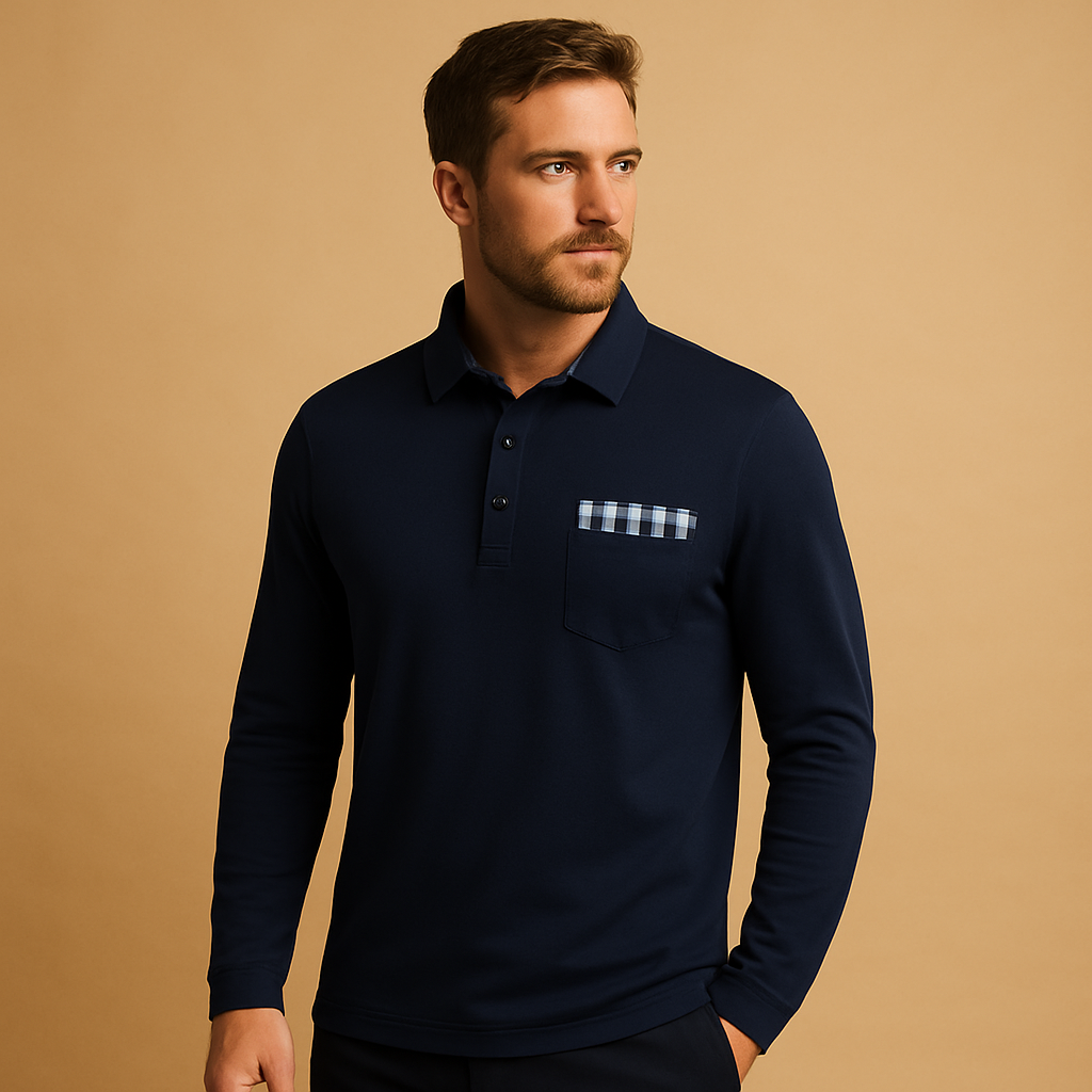 Heren polo shirt met lange mouwen en kraag in marineblauw, ideaal voor casual en zakelijke outfits, comfortabel en stijlvol
