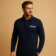 Heren polo shirt met lange mouwen en kraag in marineblauw, ideaal voor casual en zakelijke outfits, comfortabel en stijlvol