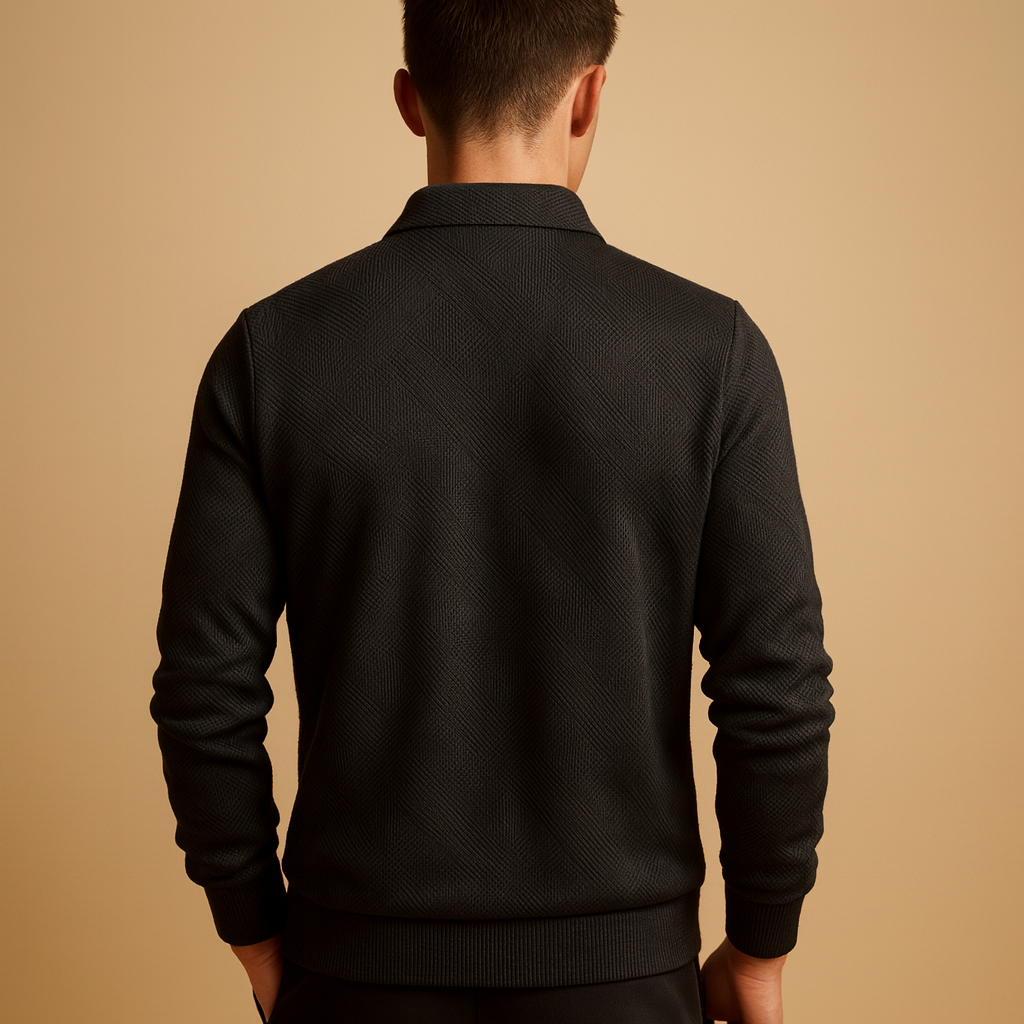 Polo trui met kwart rits en geometrische print voor heren, comfortabele pasvorm en stijlvol design. Perfect voor dagelijks gebruik en casual outfits.