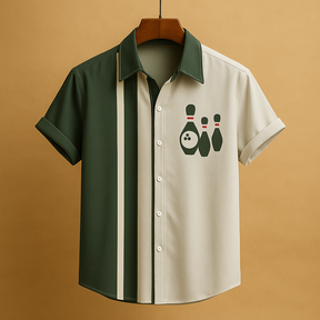 Heren poloshirt met bowlingprint in ademende stof, ideaal voor casual en sportieve outfits met een speelse twist.