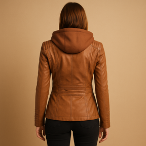 PU-leren zomerjas voor dames met afneembare capuchon en ritssluiting, ideaal voor casual en stijlvolle gelegenheden.