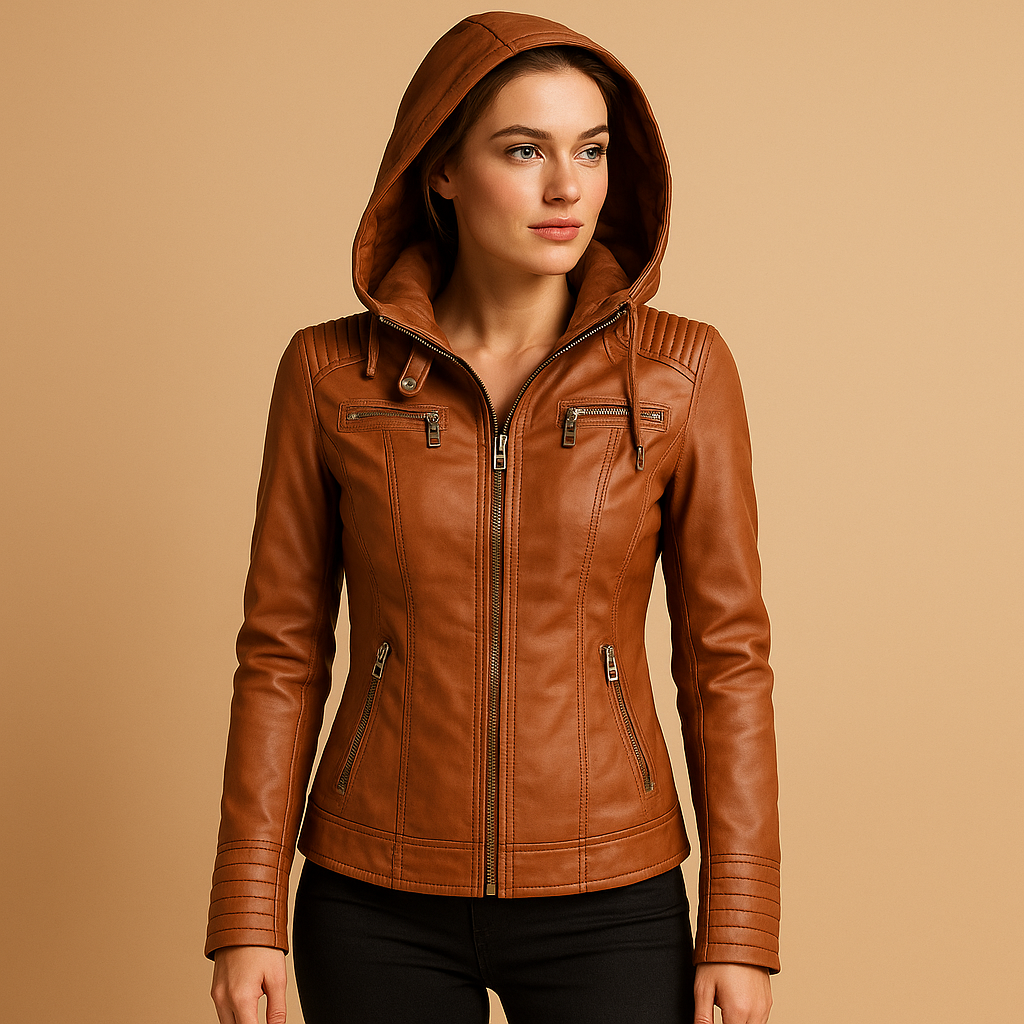 PU-leren zomerjas voor dames met afneembare capuchon en ritssluiting, ideaal voor casual en stijlvolle gelegenheden.