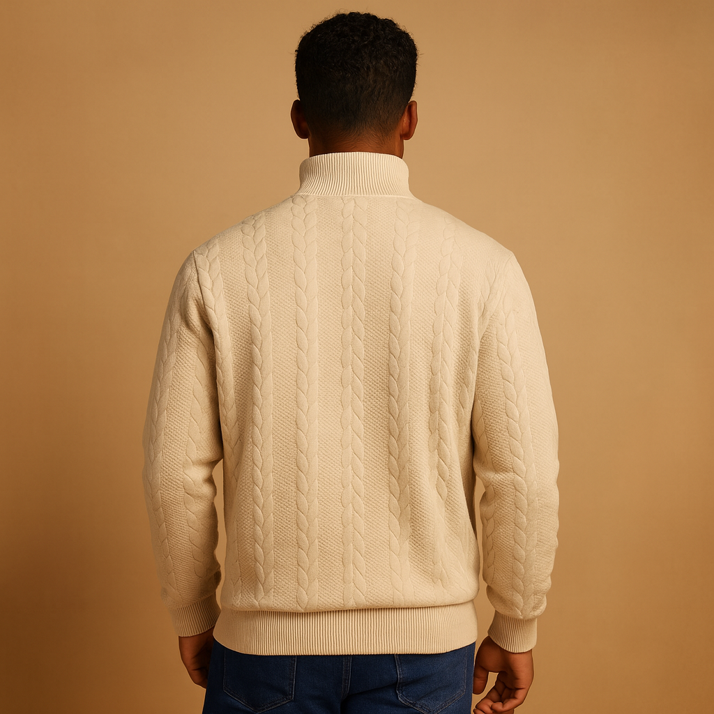 Pullover met kwart rits en relaxed fit voor heren, stijlvol geweven patroon en comfortabele pasvorm. Perfect voor dagelijks gebruik en koude dagen.