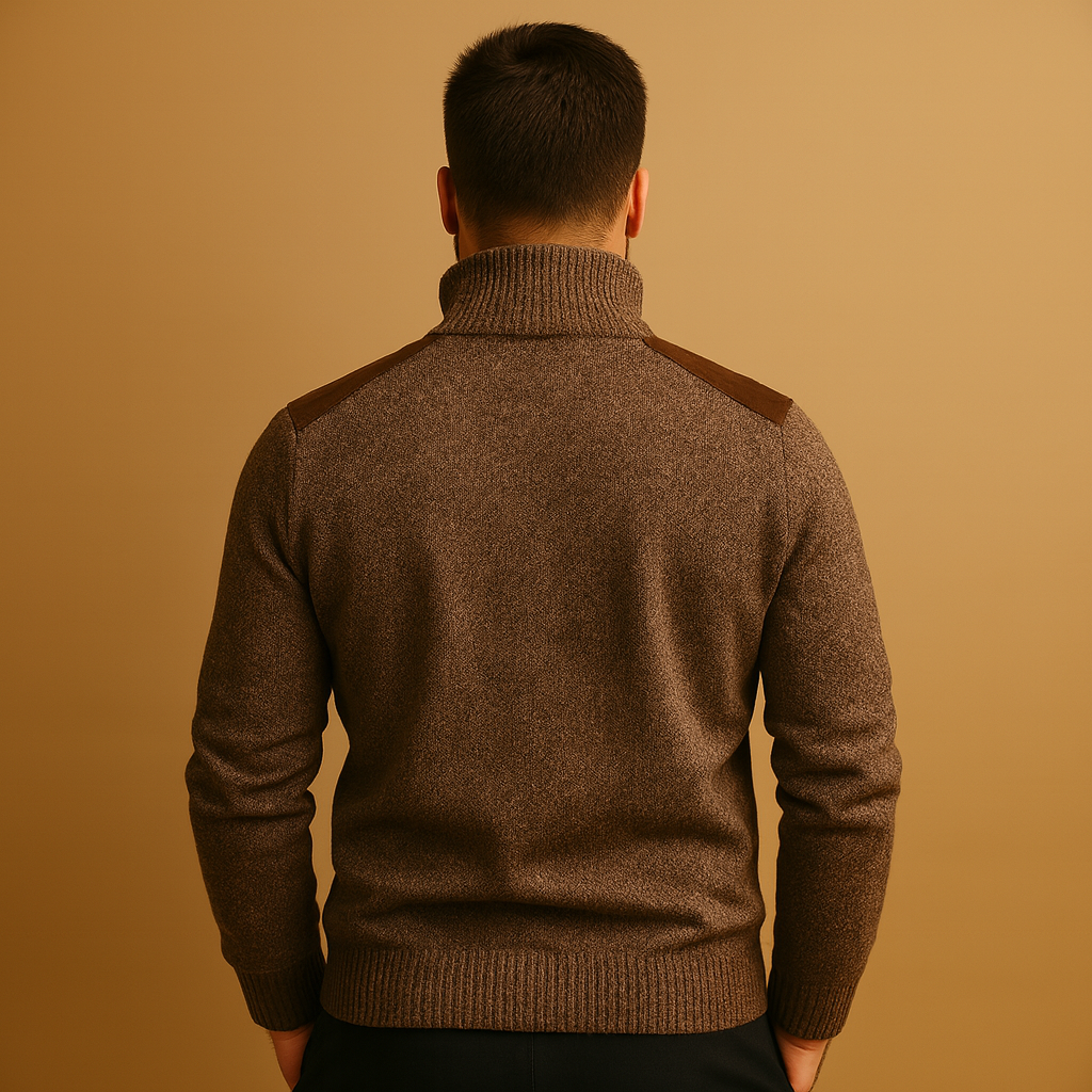 Pullover trui voor heren met kraag, halve rits en borstzak. Comfortabel en warm ontwerp, ideaal voor werk en vrije tijd in koude dagen.