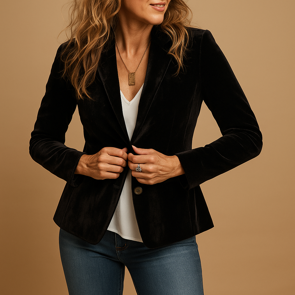 Retro damesblazer met reverskraag en zakken, slim-fit pasvorm – ideaal voor werk of een casual-chique look.