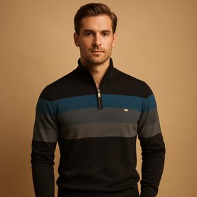 Retro gestreepte pullover met rits en kraagje voor heren, comfortabele pasvorm en stijlvol kleurendesign. Perfect voor dagelijks gebruik en casual outfits.