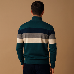 Retro gestreepte pullover met rits en kraagje voor heren, comfortabele pasvorm en stijlvol kleurendesign. Perfect voor dagelijks gebruik en casual outfits.