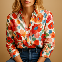 Dames blouse met rood bloemenpatroon en ademende stof, ideaal voor de lente, werk of casual outfits