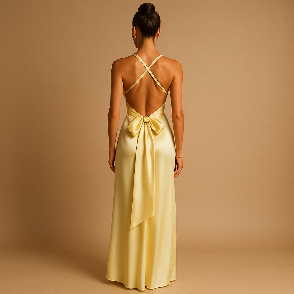 Satijnen avondjurk voor dames met halternek, nauwsluitend lijfje en elegante maxi-lengte, perfect voor bruiloften en formele evenementen.