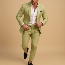 Slim fit herenpak met blazer en pantalon in diverse kleuren, perfect voor bruiloften en formele gelegenheden, met moderne pasvorm.