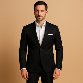 Stijlvol slim fit herenpak met blazer en pantalon in diverse kleuren, perfect voor bruiloften, zakelijke bijeenkomsten en formele evenementen.