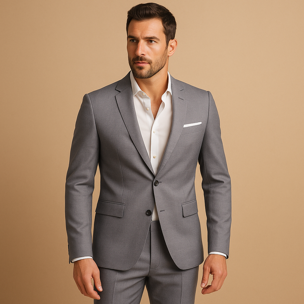 Stijlvol slim fit herenpak met blazer en pantalon in diverse kleuren, perfect voor bruiloften, zakelijke bijeenkomsten en formele evenementen.