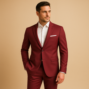 Stijlvol slim fit herenpak met blazer en pantalon in diverse kleuren, perfect voor bruiloften, zakelijke bijeenkomsten en formele evenementen.