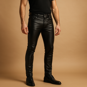 Slim fit PU-leren broek voor dames in zwart met moderne snit, geschikt voor casual of semi-formele outfits.