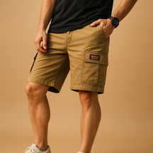Heren cargo shorts van sneldrogend polyester met meerdere zakken in zwart, khaki en grijs – ideaal voor wandelen en outdoor gebruik.