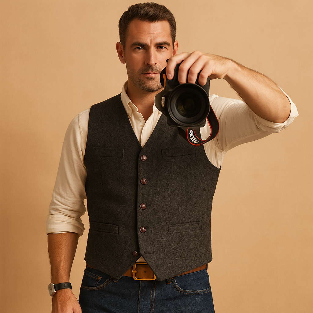 Heren gilet met knoopsluiting en praktische zakken, ideaal voor formele en casual gelegenheden tijdens de herfst en winter.