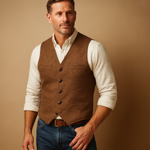 Heren gilet met knoopsluiting en praktische zakken, ideaal voor formele en casual gelegenheden tijdens de herfst en winter.