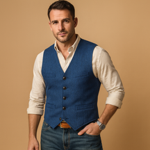 Heren gilet met knoopsluiting en praktische zakken, ideaal voor formele en casual gelegenheden tijdens de herfst en winter.