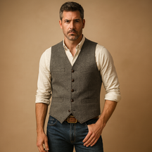 Heren gilet met knoopsluiting en praktische zakken, ideaal voor formele en casual gelegenheden tijdens de herfst en winter.