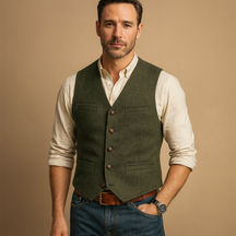 Heren gilet met knoopsluiting en praktische zakken, ideaal voor formele en casual gelegenheden tijdens de herfst en winter.