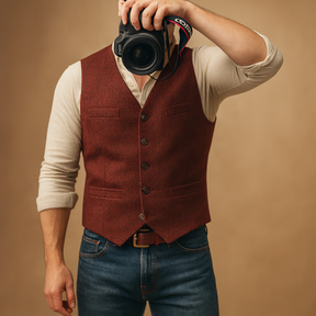 Heren gilet met knoopsluiting en praktische zakken, ideaal voor formele en casual gelegenheden tijdens de herfst en winter.
